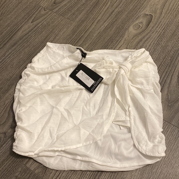 White Linen Look Wrap Mini Skirt - Picture 3 of 4